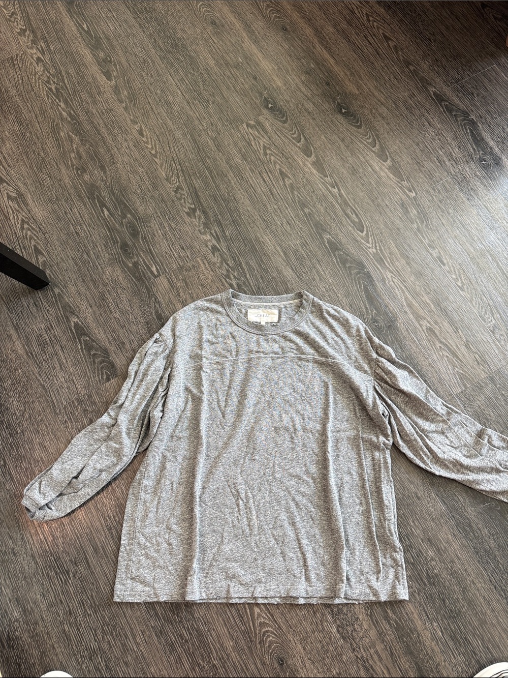 THE GREAT. Heather Grey Long Sleeve Crewneck Shirt